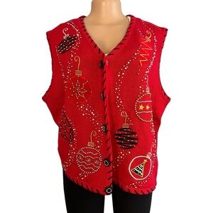 Drapers & Damon’s Vintage Christmas Sweater Vest Ugly Novelty Red Knit